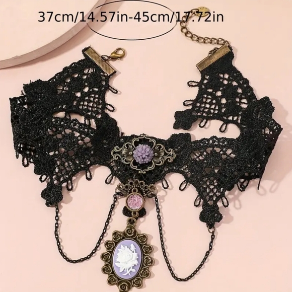 bold Y3K Goth Whimsigoth grunge Sexy fairy Black Lace Choker accessory Necklace - Picture 2 of 4